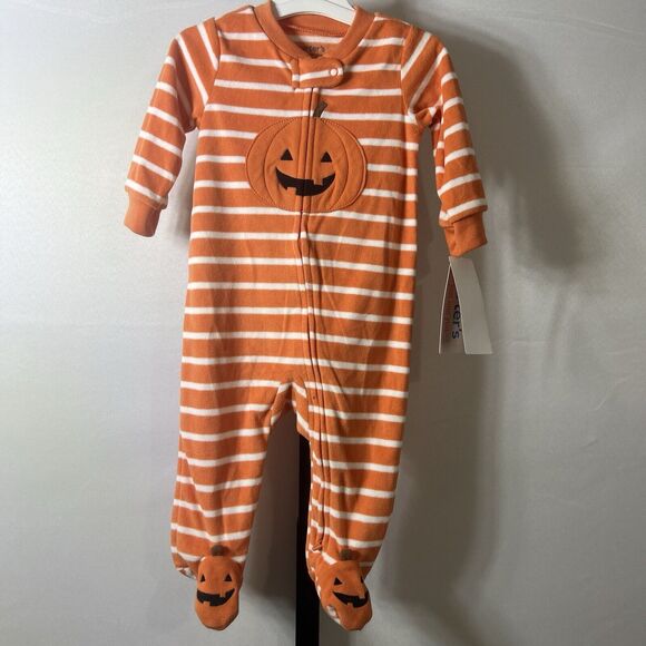 Carters Infant Orange Striped Halloween Sleeper Pumpkin Sleep & Play Size 6m - Picture 7 of 7
